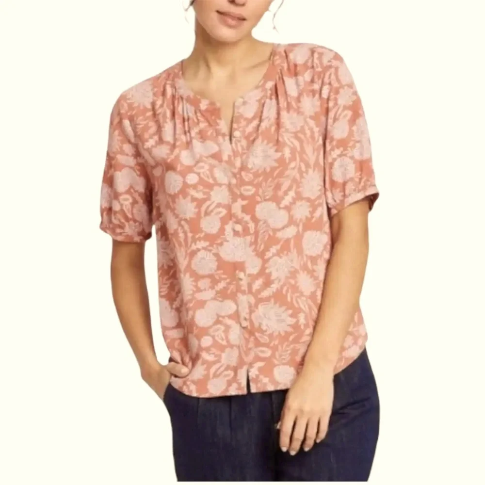 Universal Thread Short Sleeve Clay Floral Button Front Casual Top Women’s XXL